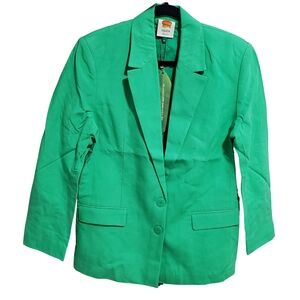 Farm Rio Blazer Jacket Buttons Bright Green XS Colorful Work NWT $210 💚